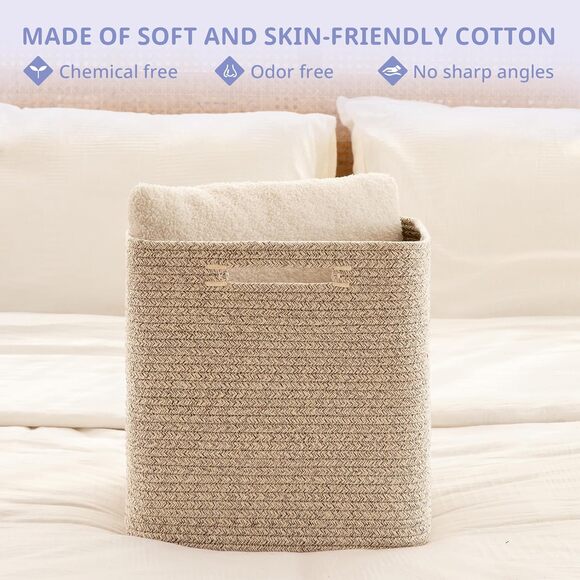 OIAHOMY 13” Storage Cubes Cotton Rope Woven Bins Shelf Organizer 2 Pack - Picture 3 of 7